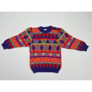 Vintage 90s Girl’s Acrylic Sweater Pullover Tunic Heart Shoulder Buttons Size 2T